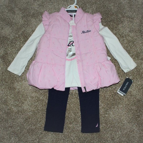 Nautica Other - Nautica Girls Puffer Vest 3-Piece Leggings Outfit Baby Size 3-6 24 months 3T NWT